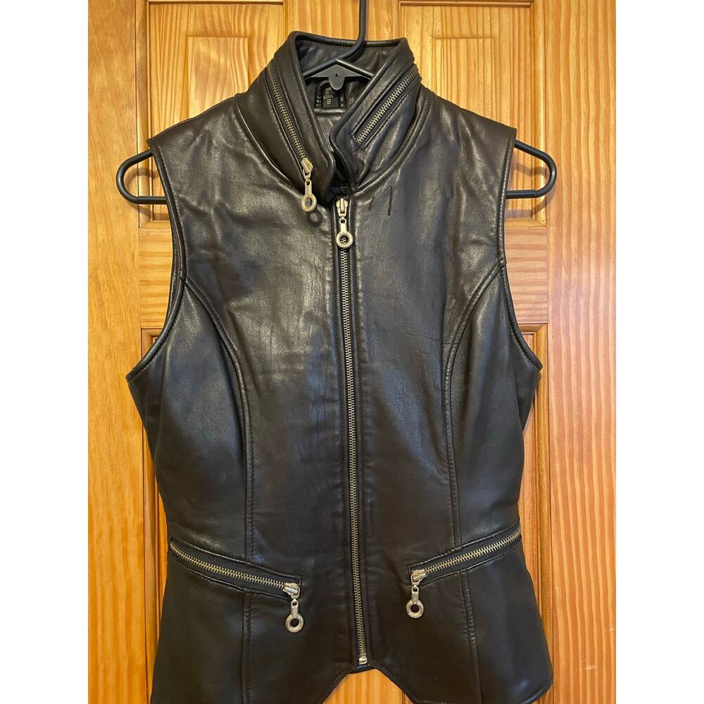 Vintage Rem Garson The Second Skin Black Leather Moto Vest Women’s S